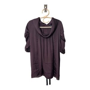 BCBGMAXAZRIA Purple Eggplant Silky Puff Sleeve Bow Tie Back Drapey‎ Collar S